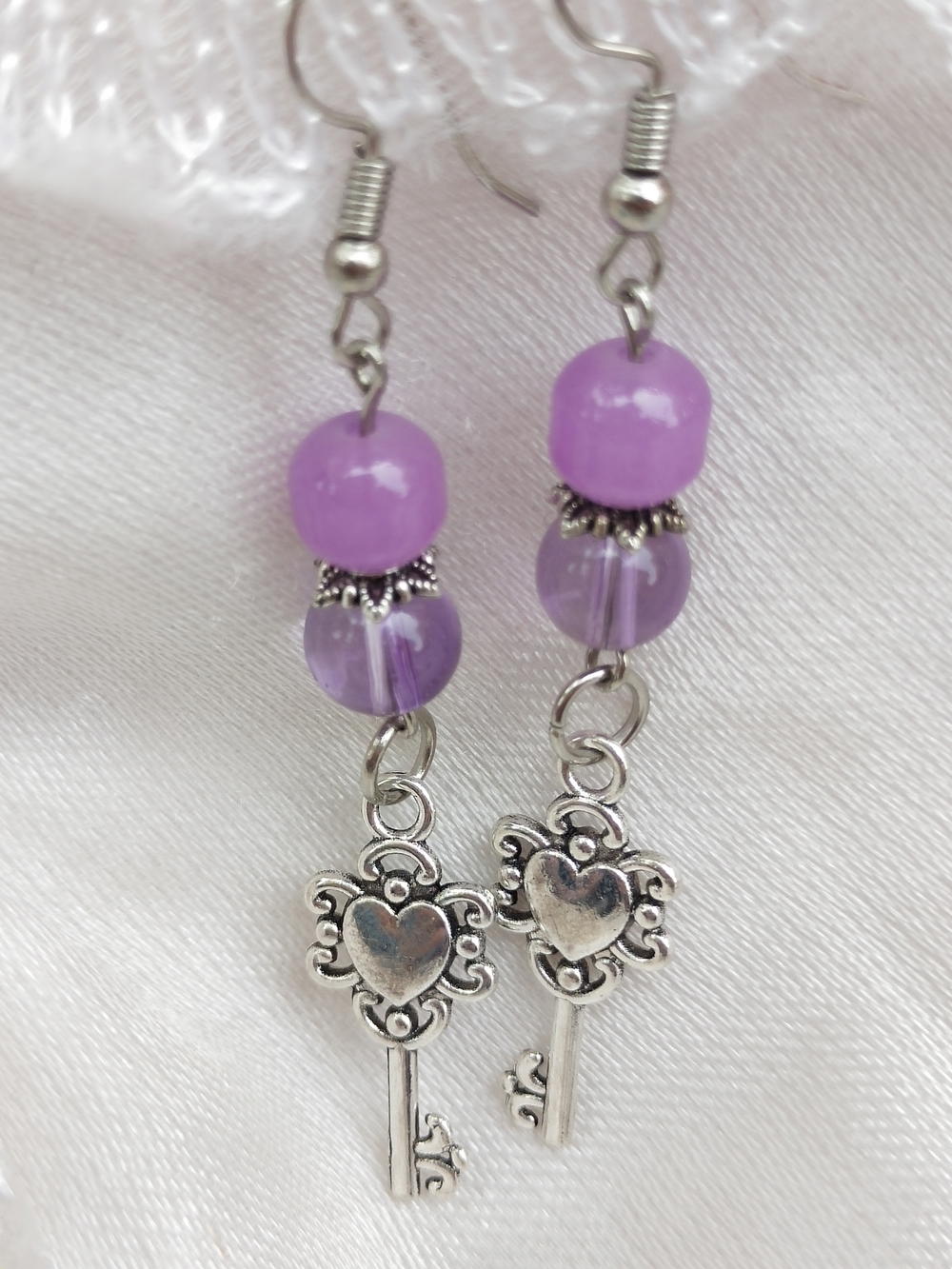 Purple key earrings 3 Preview Image
