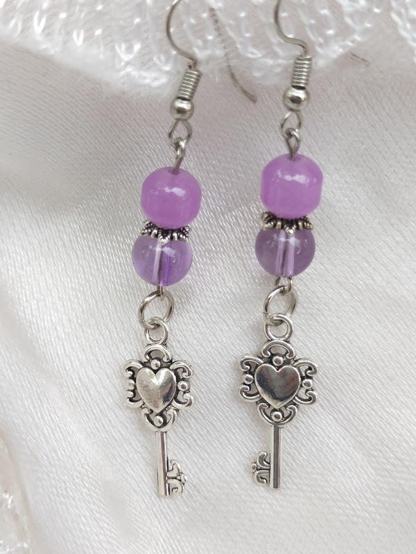 Purple key earrings 3 Image 2 Preview