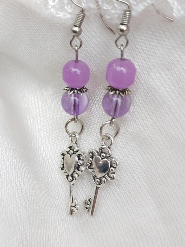 Purple key earrings 3 Image 3 Preview