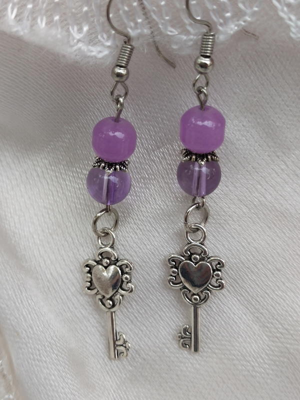 Purple key earrings 3 Image 4 Preview