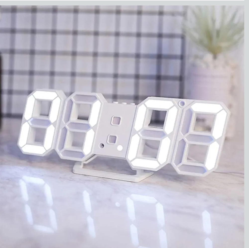 3D Wall Led Alarm Digital Clock White Number Time Clock with Automatic Brightness Adjustable, 12/24 Hr Time/Date Temperature Display, Electric Nightlight Alarm Clock for Modern Home Decoration Preview Image