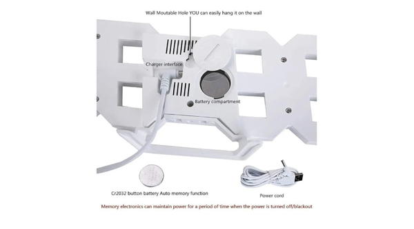 3D Wall Led Alarm Digital Clock White Number Time Clock with Automatic Brightness Adjustable, 12/24 Hr Time/Date Temperature Display, Electric Nightlight Alarm Clock for Modern Home Decoration Image 2 Preview