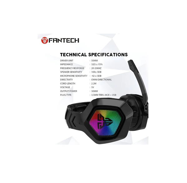 Fantech OMNI MH83 Gaming Headsetwith RGB Lighting & 50mm Driver -Noise-Canceling Microphone - Foldable,Multi-Platform Compatibility - Black Image 3 Preview
