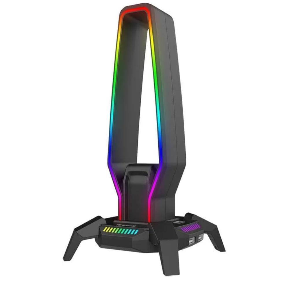 حامل سماعة رأس مارفو HZ-10 بإضاءة RGB مع 3 منافذ USB 2.0 ومنفذ صوت - إضاءة زر تحكم في الإضاءة بطول 1.0 م | أسود بلاستيك Preview Image
