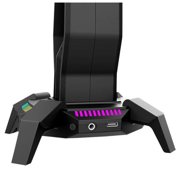 حامل سماعة رأس مارفو HZ-10 بإضاءة RGB مع 3 منافذ USB 2.0 ومنفذ صوت - إضاءة زر تحكم في الإضاءة بطول 1.0 م | أسود بلاستيك Image 2 Preview