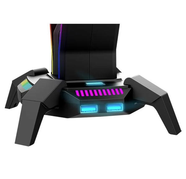 حامل سماعة رأس مارفو HZ-10 بإضاءة RGB مع 3 منافذ USB 2.0 ومنفذ صوت - إضاءة زر تحكم في الإضاءة بطول 1.0 م | أسود بلاستيك Image 3 Preview