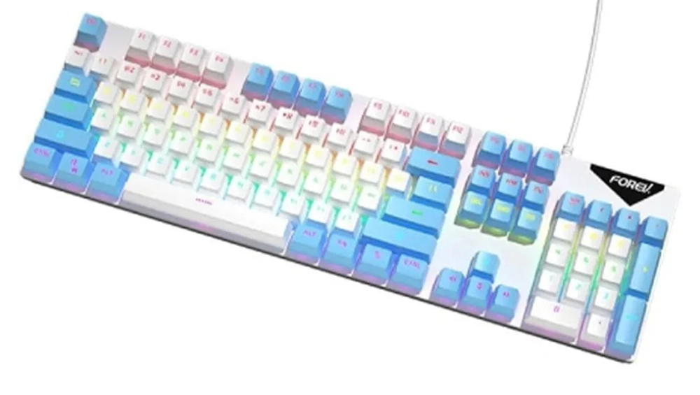 كيبورد العاب ميكانيكية مضيئة بالوان متعددة FVQ302 (لون أبيض وأزرق)، USB Preview Image