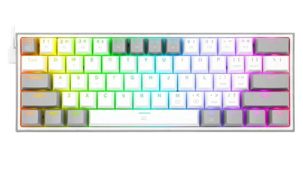 كيبورد ميكانيكي للالعاب فيز باضاءة LED كاملة بالوان RGB 60% مع مفاتيح حمراء ودعم لبرنامج التشغيل من ريدراجون (ابيض ورمادي) - K617، USB- Image 1 Preview