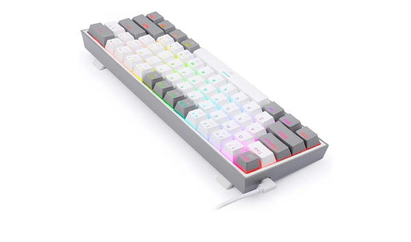 كيبورد ميكانيكي للالعاب فيز باضاءة LED كاملة بالوان RGB 60% مع مفاتيح حمراء ودعم لبرنامج التشغيل من ريدراجون (ابيض ورمادي) - K617، USB- Image 2 Preview