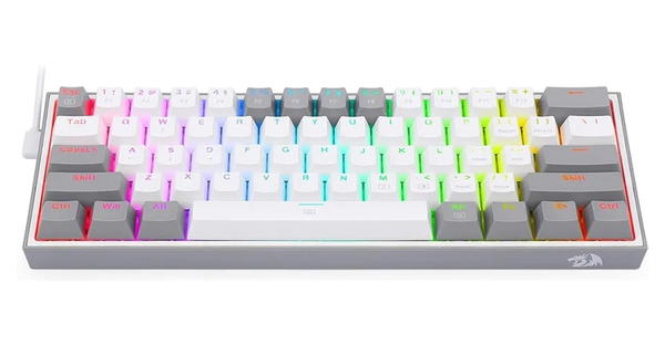 كيبورد ميكانيكي للالعاب فيز باضاءة LED كاملة بالوان RGB 60% مع مفاتيح حمراء ودعم لبرنامج التشغيل من ريدراجون (ابيض ورمادي) - K617، USB- Image 3 Preview