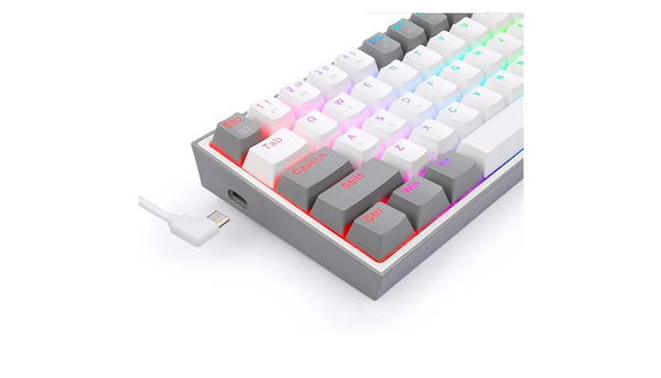 كيبورد ميكانيكي للالعاب فيز باضاءة LED كاملة بالوان RGB 60% مع مفاتيح حمراء ودعم لبرنامج التشغيل من ريدراجون (ابيض ورمادي) - K617، USB- Image 5 Preview