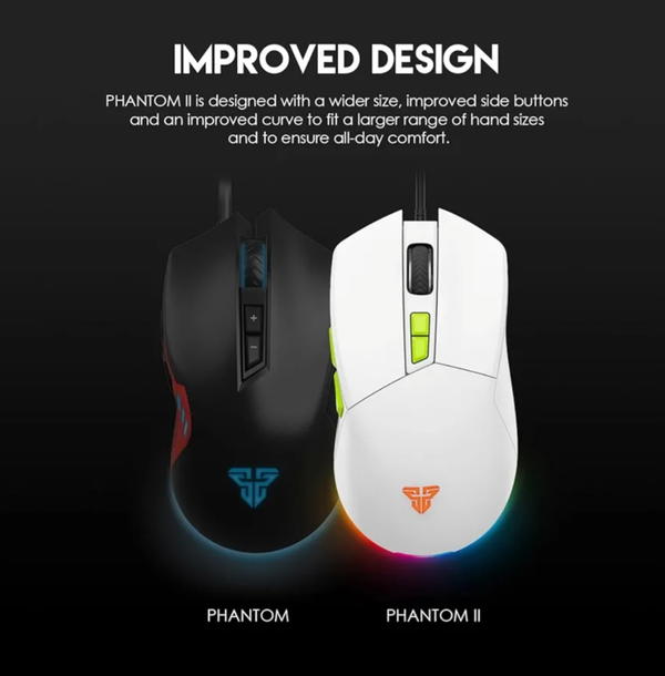 ماوس ألعاب فانتوم II VX6 من فانتيك - مستشعر بصري 7200 نقطة لكل بوصة - مع برنامج (أبيض)، USB Image 7 Preview