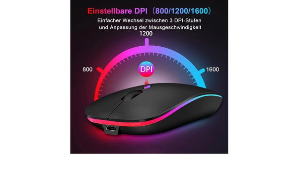 ماوس بلوتوث لاسلكي 5.1 + USB 2.4 جيجاهرتز) باضاءة LED مزدوجة قابلة لاعادة الشحن للابتوب وماك بوك اير برو وايباد والكمبيوتر المكتبي والماوس مع محول C Image 2 Preview