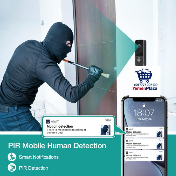 كاميرا فيديو لاسلكية مع جرس جرس الباب، كاميرا ذكية عالية الدقة 1080P للكشف عن الحركة، رؤية ليلية، صوت ثنائي الاتجاه، جرس باب وميض مقاوم للماء IP65 يدعم التخزين السحابي Image 3 Preview