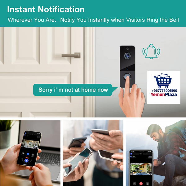 كاميرا فيديو لاسلكية مع جرس جرس الباب، كاميرا ذكية عالية الدقة 1080P للكشف عن الحركة، رؤية ليلية، صوت ثنائي الاتجاه، جرس باب وميض مقاوم للماء IP65 يدعم التخزين السحابي Image 4 Preview