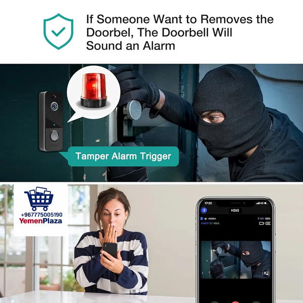 كاميرا فيديو لاسلكية مع جرس جرس الباب، كاميرا ذكية عالية الدقة 1080P للكشف عن الحركة، رؤية ليلية، صوت ثنائي الاتجاه، جرس باب وميض مقاوم للماء IP65 يدعم التخزين السحابي Image 7 Preview
