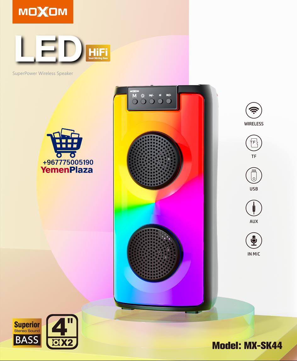 مكبر صوت MOXOM – موديل MX-SK44استمتع بصوت محيطي يملأ المكان مع مكبر صوت موكسوم SK44 بتقنية البلوتوث v5.0 وصوت ستيريو عالي النقاء والجودة. Preview Image