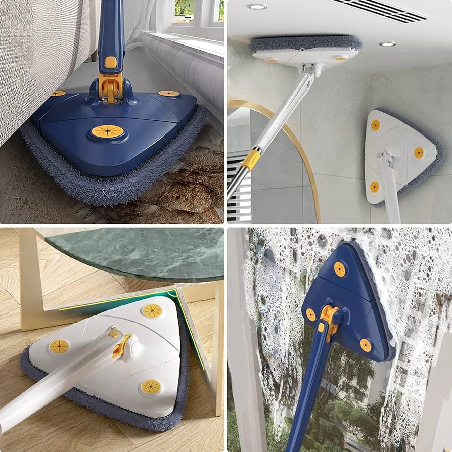 شرشوبة تنظيف قابلة للدوران 360°**ممسحة مثلثة مع مقبض طويل من الستانلس ستيل المقاوم للصد Preview Image